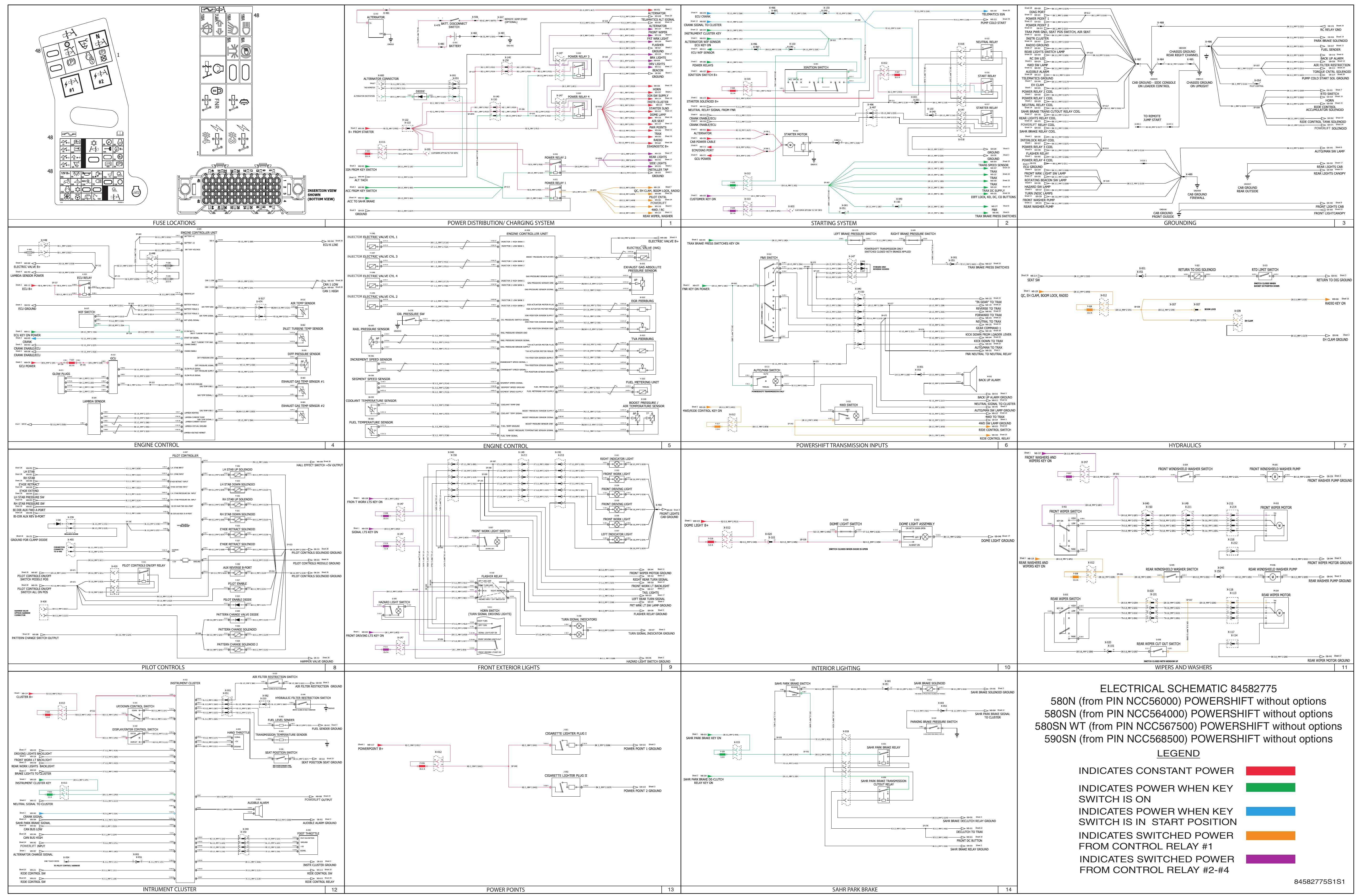 580N 580SN 580SN WT 590SN POWERSHIFT without options ELECTRICAL SCHEMATIC